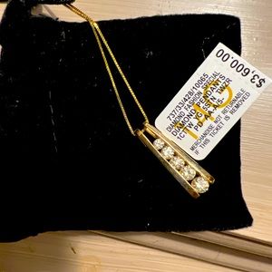 5 stone diamond journey pendant necklace 14K Yellow Gold approx 20"